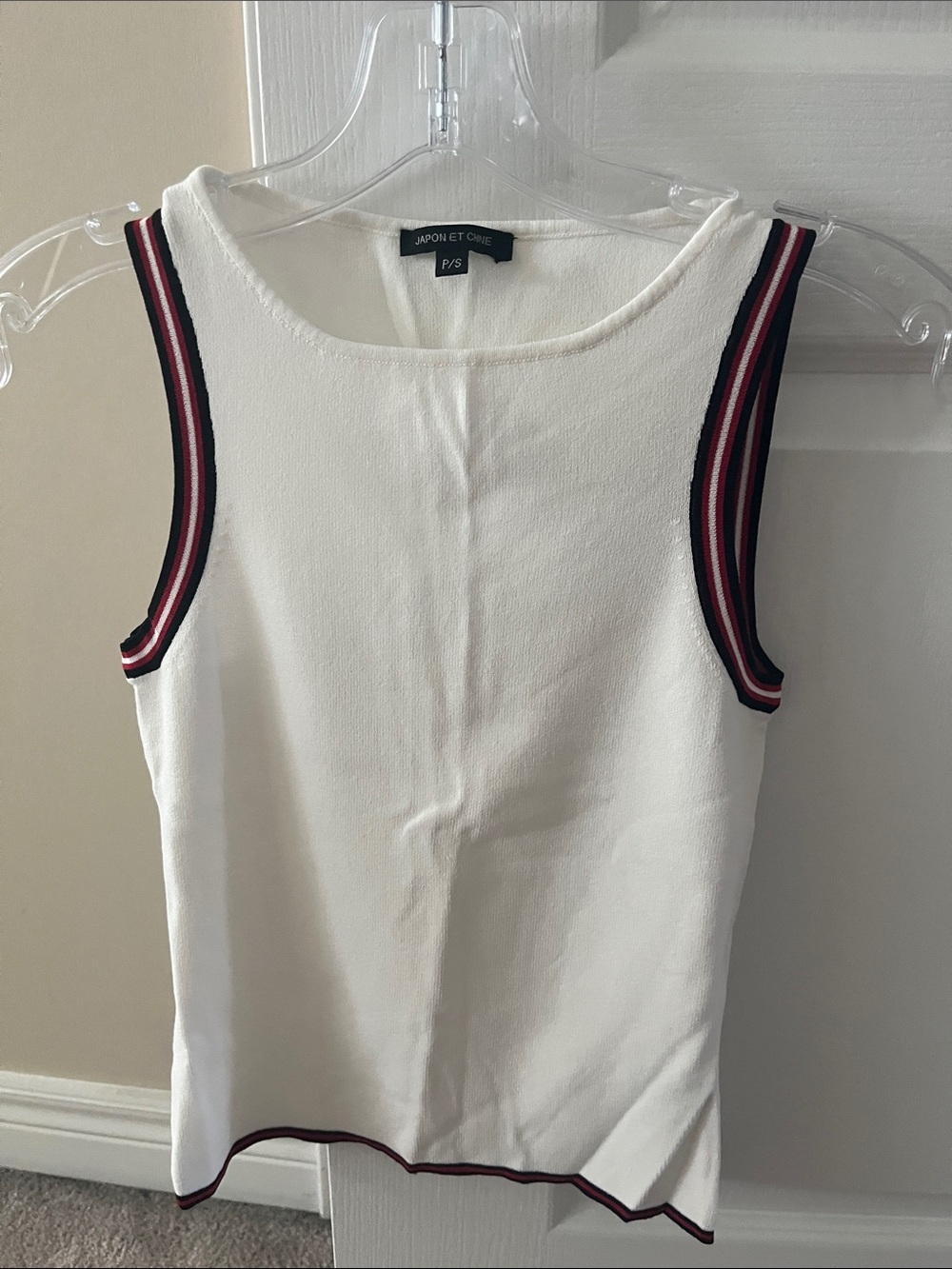 Japon Et Chine White Sleeveless Rib-Trim Tank Top